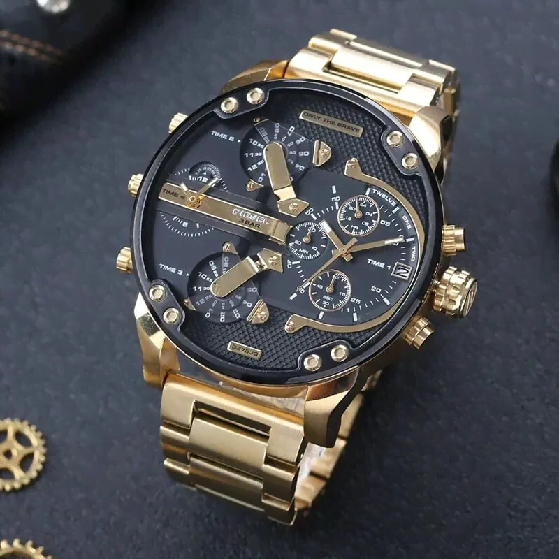 NEW genuine diesel Mr Daddy 2.0 Chronograph Black Gold Large Mens Watch DZ7333