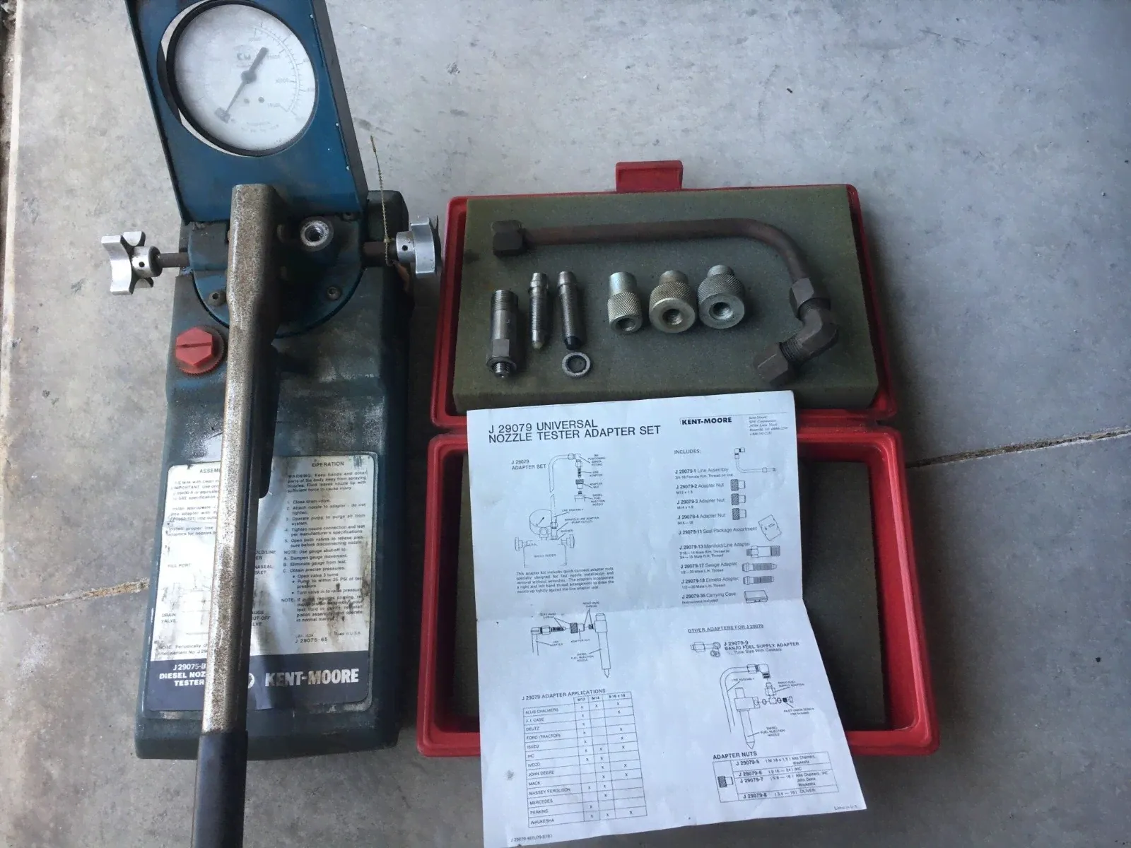 kent moore J29079 Diesel universal injector nozzle tester set.